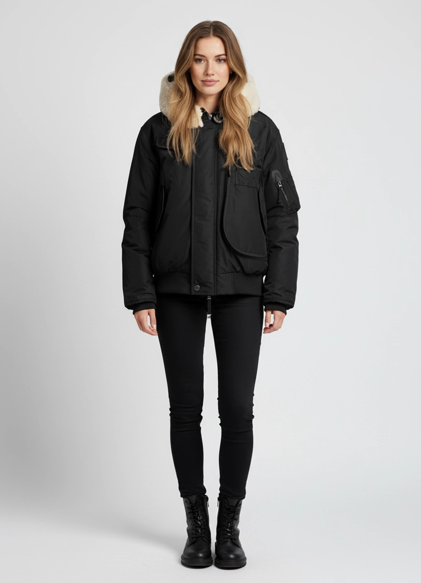 Women's Parajumpers Gobi Shearling Collar Bomber on model