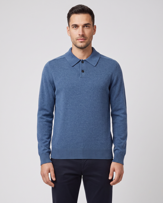 Mens Paul Smith Blue Knitted LS Polo