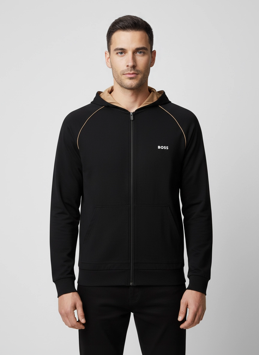 BOSS Bodywear & Swimwear Mix&Match Jacket H Black Hoodie on model