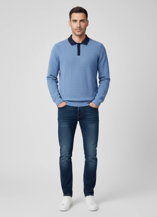 Men's Paul Smith Blue Knitted long Sleeve Polo