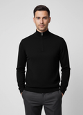 Men's Gran Sasso Black 1/4 Zip Mock Neck Merino Wool Knitted Jumper on model