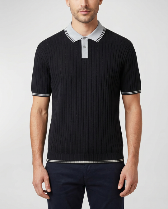 Mens Paul Smith Knitted Dark Navy Polo Shirt