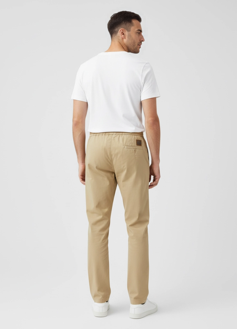 Men's Jacob Cohen Hemp Beige Trousers back view on model