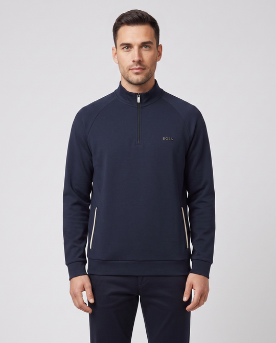BOSS Black Sense 1/4 Zip Dark Blue Sweatshirt