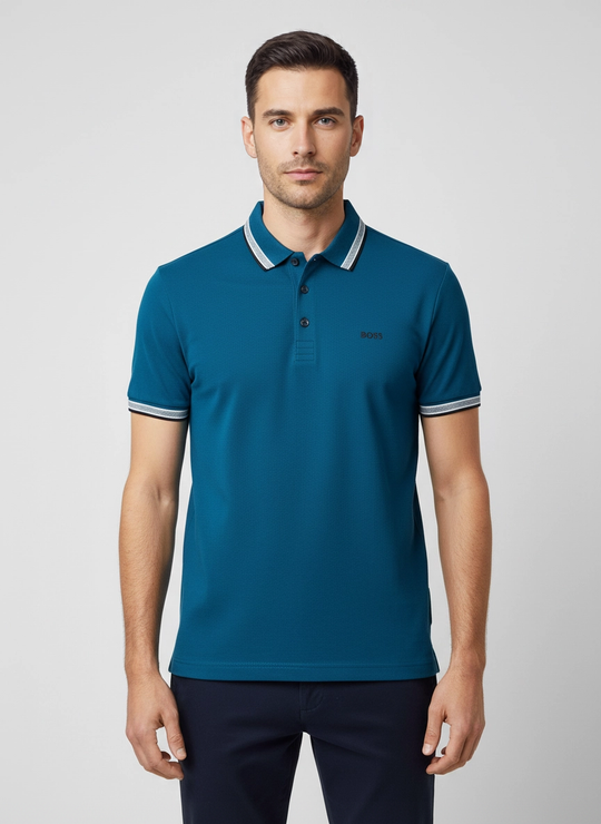 Mens BOSS Green Paddy Open Blue Polo Shirt