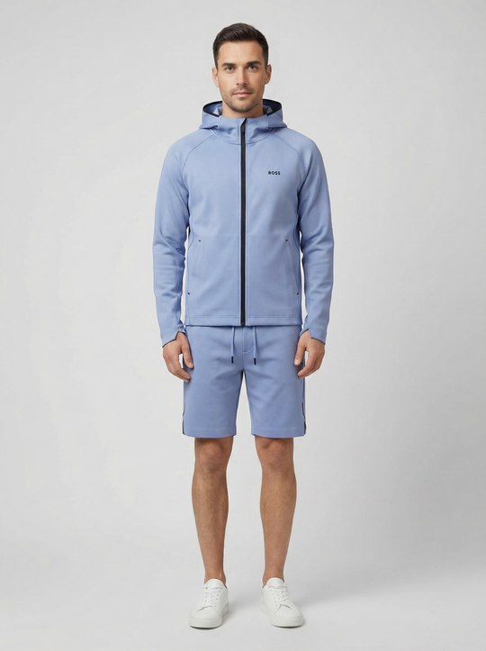 BOSS Green Sicon Active Light/Pastel Blue Hoodie & Hecon Active Light/Pastel Blue Shorts Set