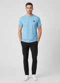 Men's Sandbanks Badge Logo Dusty Blue T Shirt on model