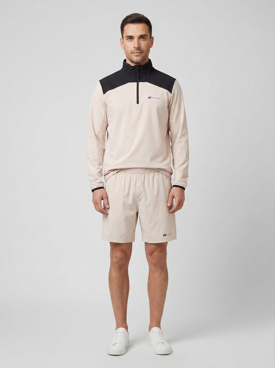 Men's Berghaus Grey Black Terrain Trek 1/4 Zip Sweatshirt & Grey Terrain Trek Tech Shorts Set