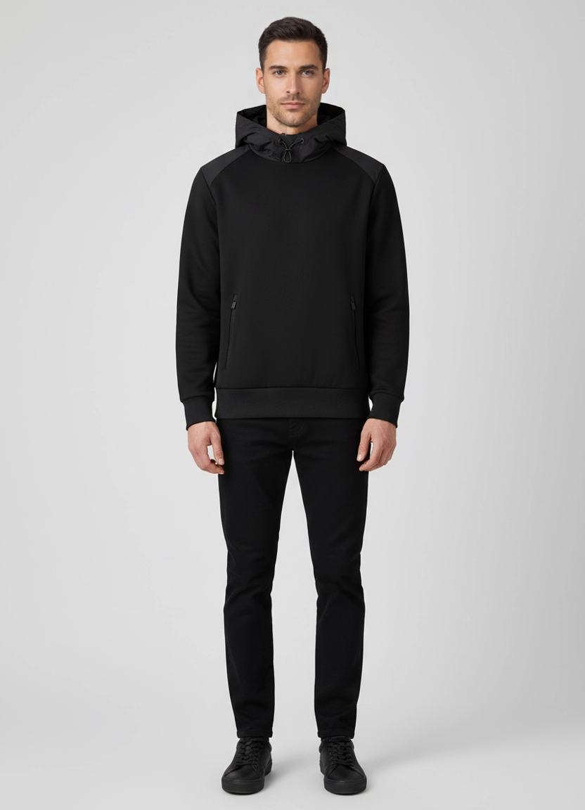 Men's BOSS Black P-Seeger Black Hoodie on model