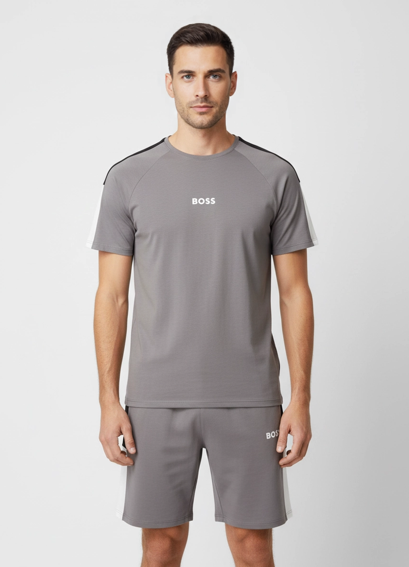 BOSS Bodywear & Swimwear Balance Short Set Dark Grey Nightwear on model