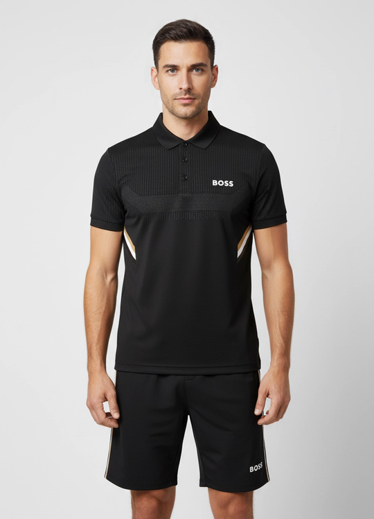 Mens BOSS Green Black Paule TOC Polo Shirt & BOSS Green Black S_T-Match 9 inch Shorts Set