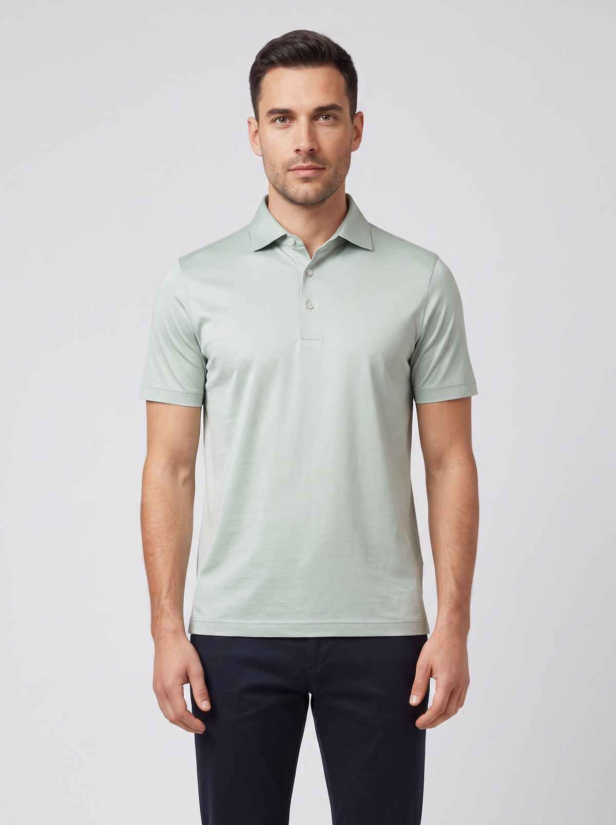 Men's Gran Sasso Green Mercerised 3 Button Polo Shirt — on model
