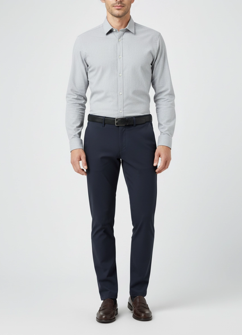 Mens BOSS Green T_Commuter Slim Dark Blue Trouser on model