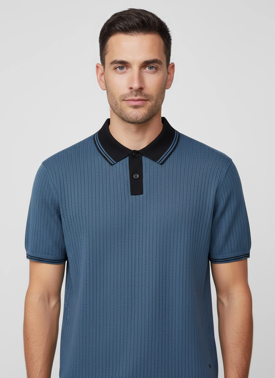 Men's Paul Smith Blue Knitted Polo Shirt