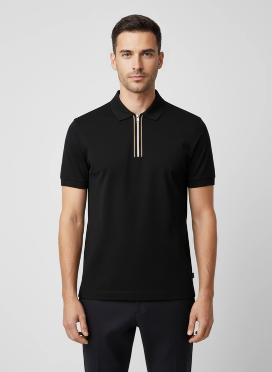 Mens BOSS Black H-Paras Black 1/4 Zip Mercerised Polo Shirt