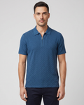 Men's Paul Smith Blue Textured Cotton Zip-Neck Polo Shirt — on model