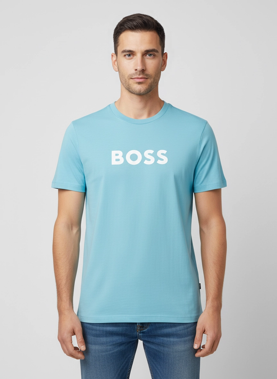 Mens BOSS Black T-Shirt RN Light Pastel Blue T Shirt