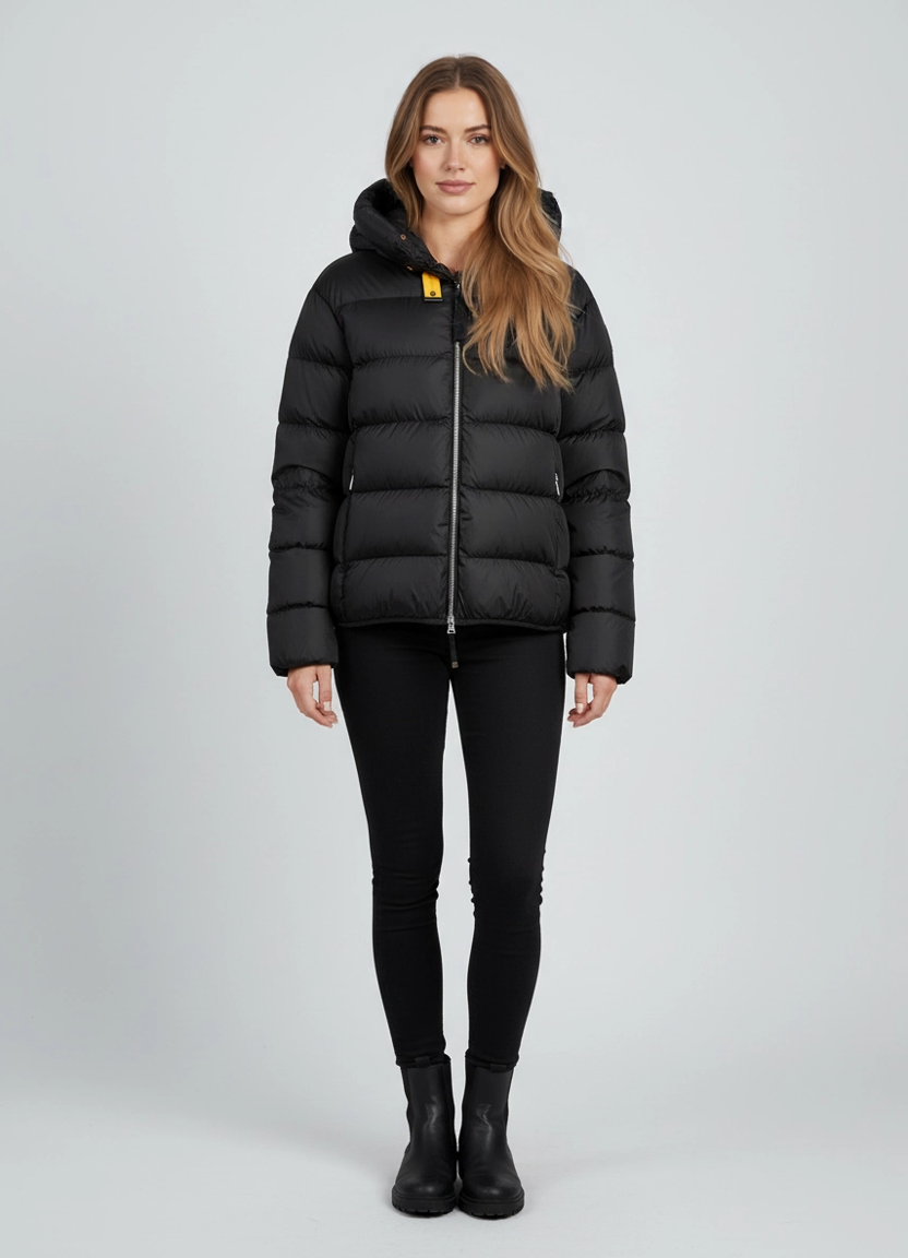 Women's Parajumpers Jinny Black Hooded Jacket on model