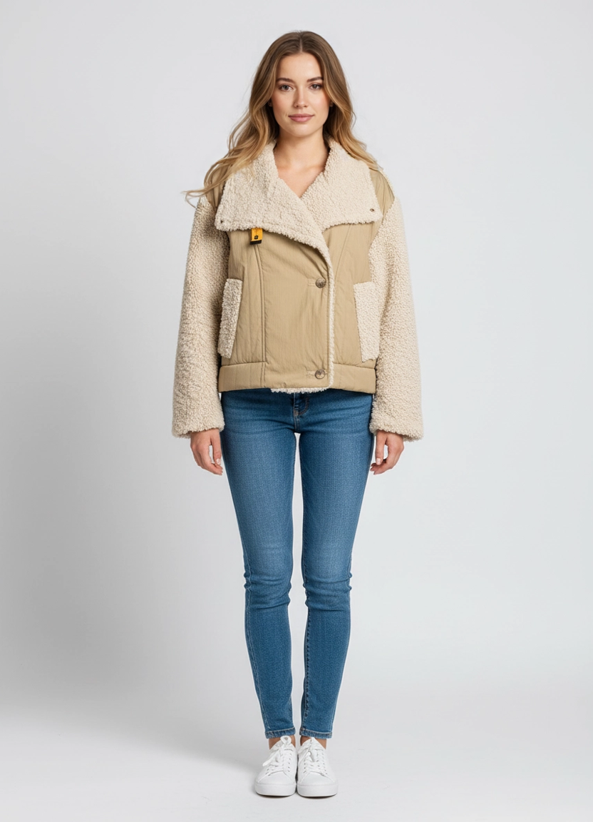 Women's Parajumpers Kaede Curly Fleece Bomber Jacket on model