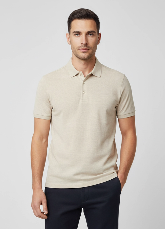 Men's Gran Sasso Beige Short Sleeve Sleeve Linen Polo Shirt