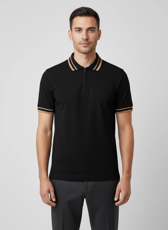 Men's Pal Zileri Black Mercerised Zip Polo