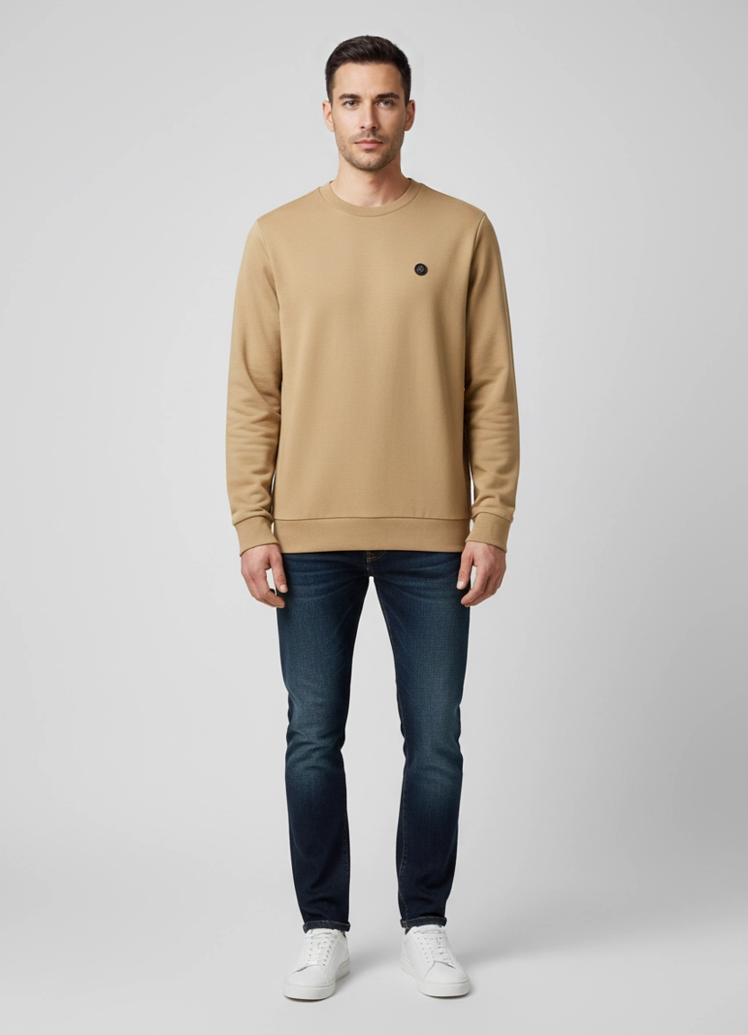 BOSS Black C-Sharpe 01 Dark Beige Sweatshirt on model
