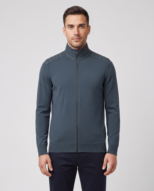 Mens Belstaff Kelby Zip Cardigan Petrol Knitwear
