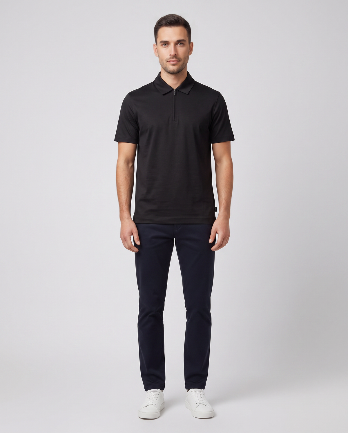 BOSS Black H-Paras 50 Black Polo Shirt — on model