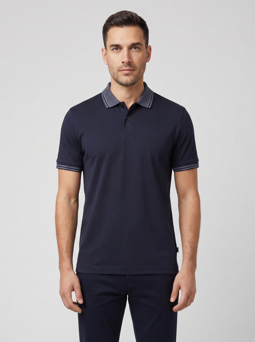 BOSS Black H-Phillipson 238 Dark Blue Polo Shirt - Model Shot