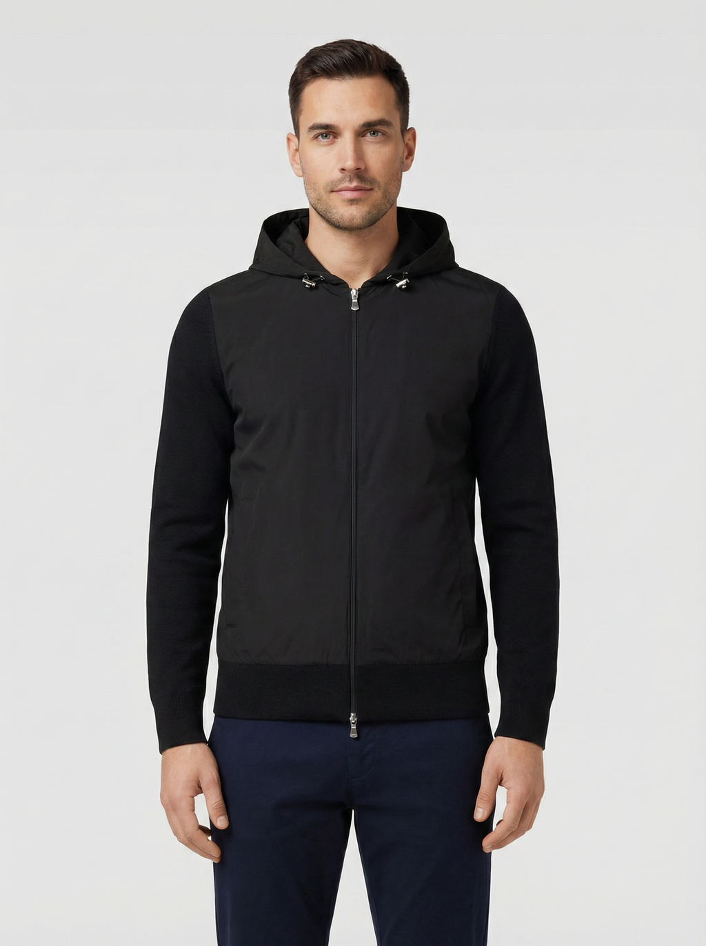 Men's Gran Sasso Black Hoodie Hybrid Jacket - Model Shot