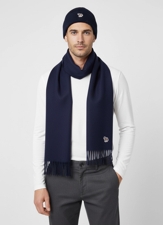 Men's Paul Smith Navy Zebra Beanie Hat And Navy Zebra Scarf Set