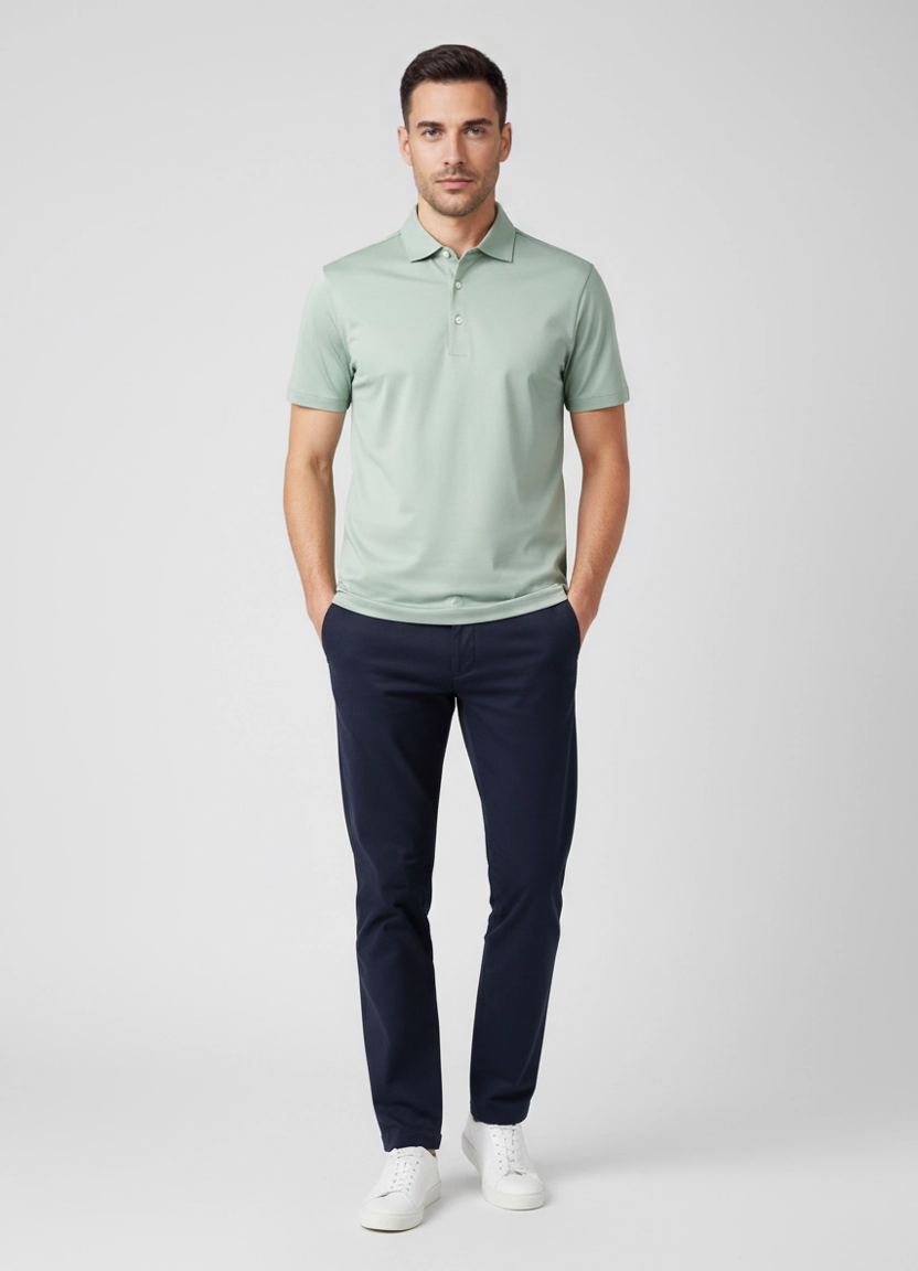 Men's Gran Sasso Green Mercerised 3 Button Polo Shirt