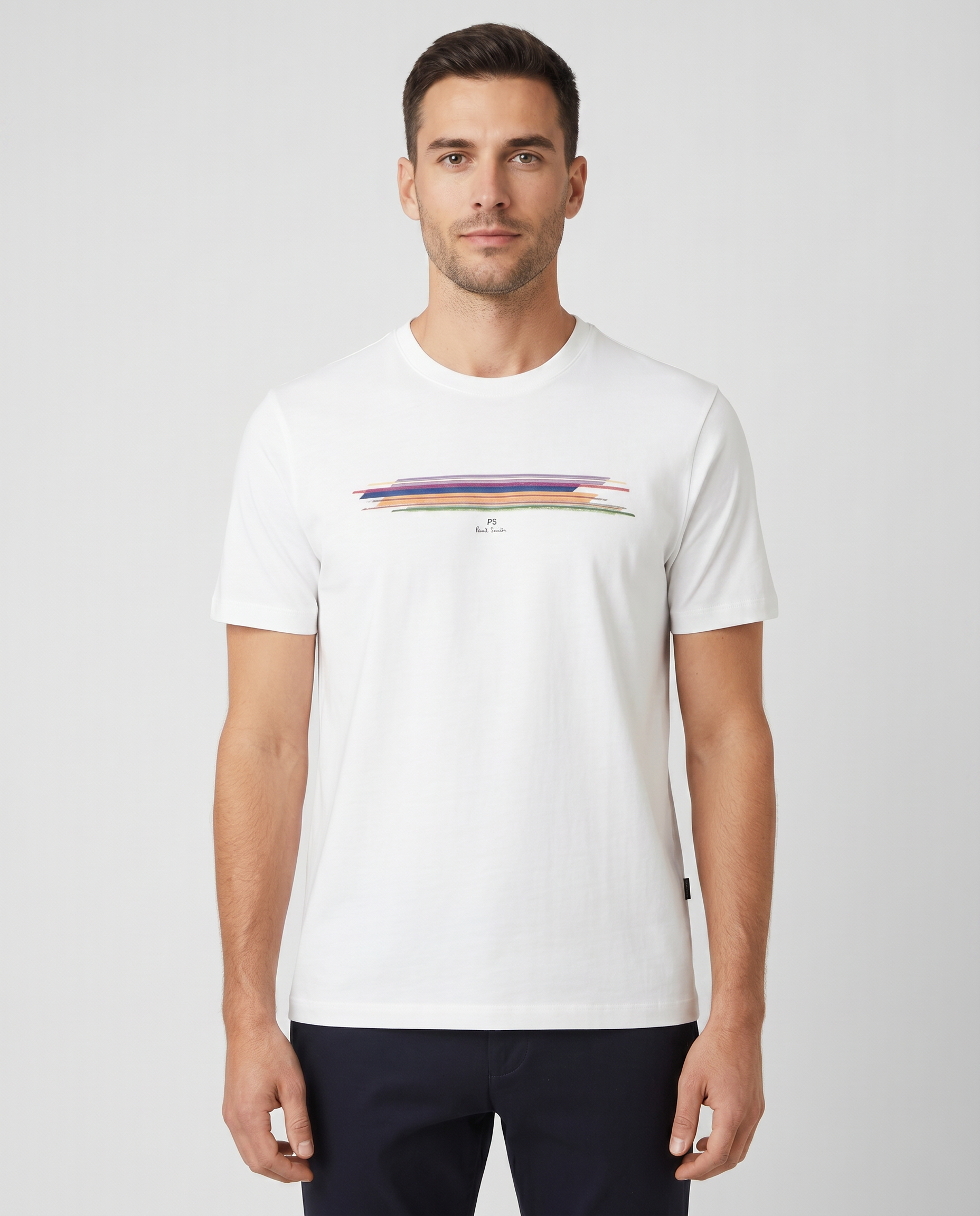 Mens Paul Smith Off White Stripe Print T Shirt