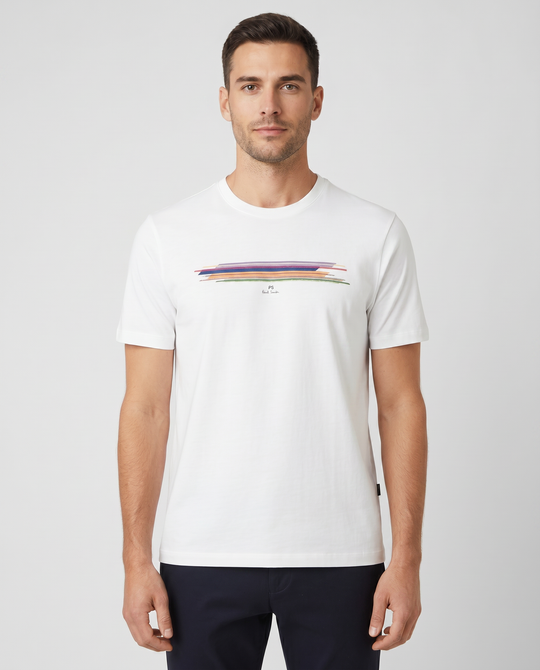 Mens Paul Smith Off White Stripe Print T Shirt