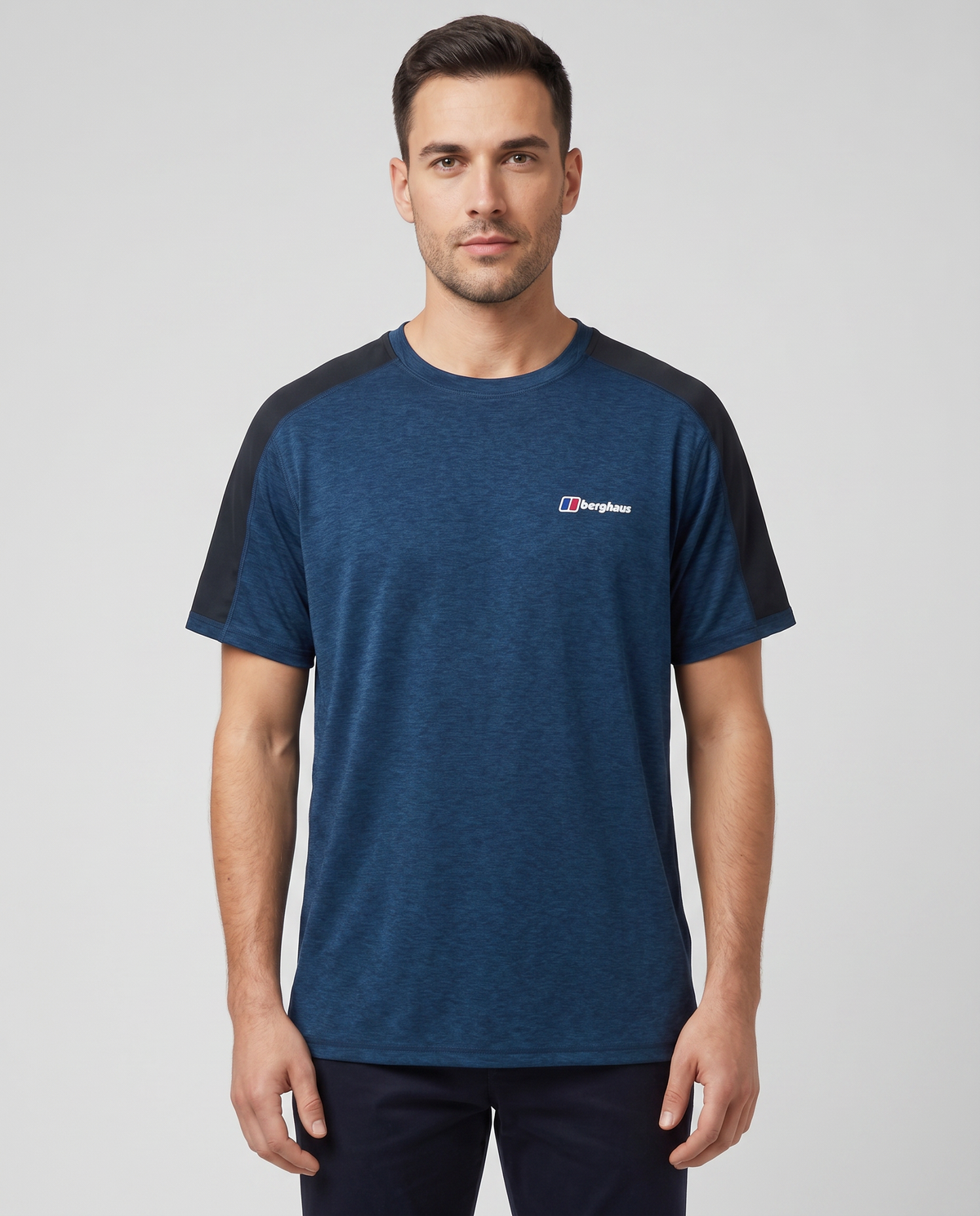Men's Berghaus Dark Blue Farndale Tech T Shirt — on model