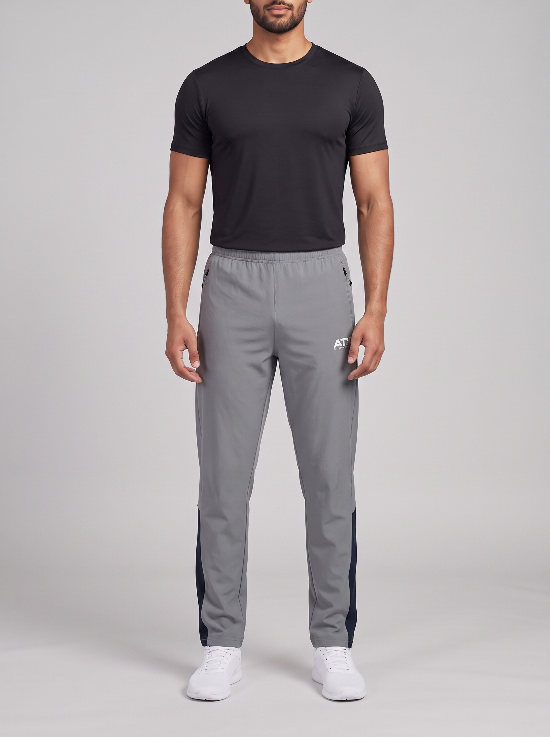 Men's ATX Boulder Pant in Navy/Dark Grey — on model