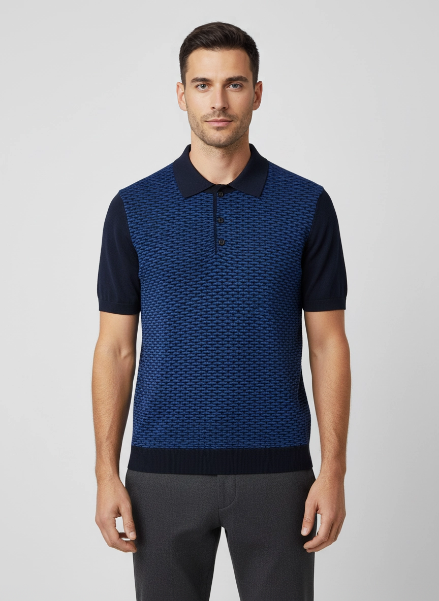 Men's Pal Zileri Blue Knitted Polo on model