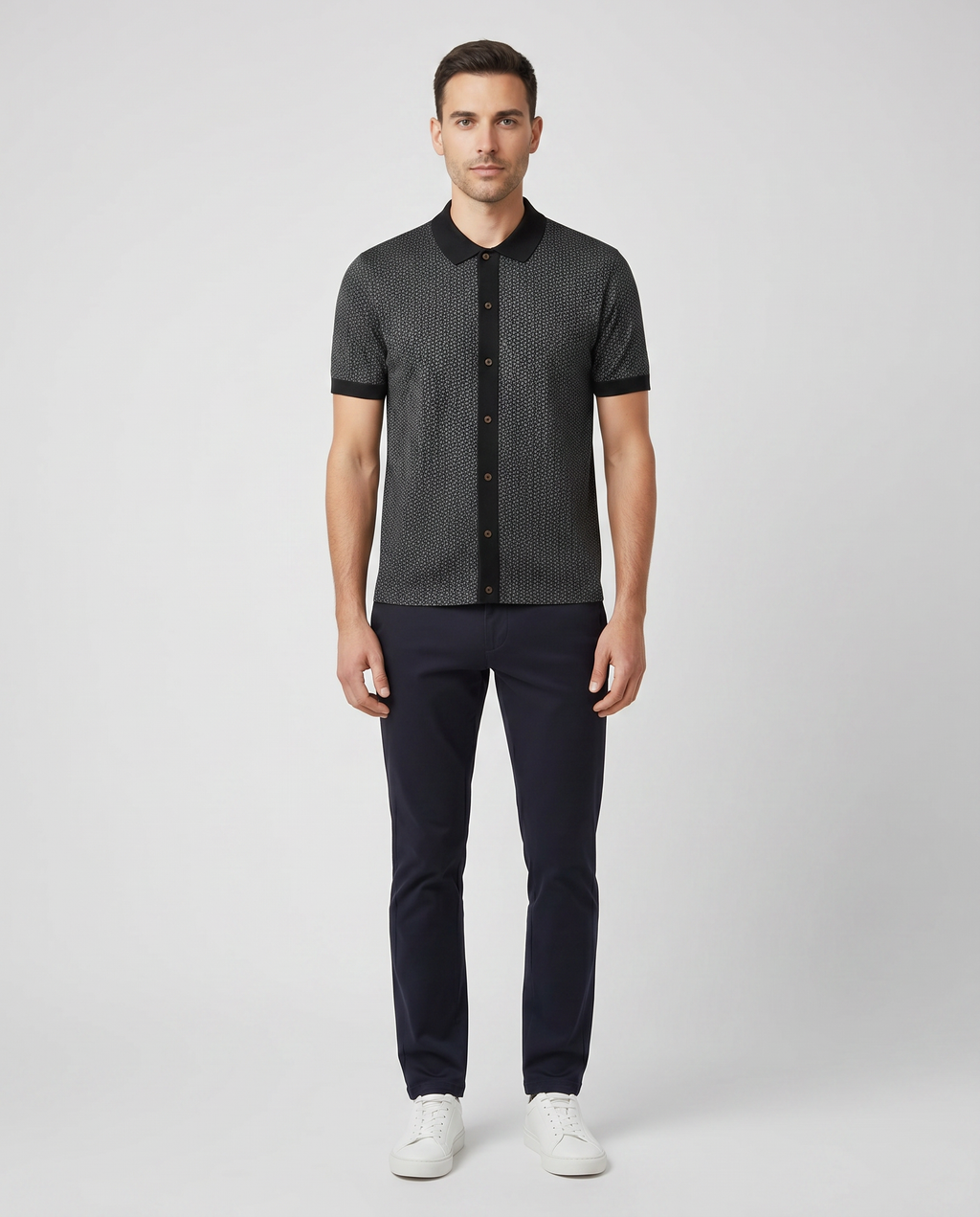 Mens Paul Smith Black Full Button Polo Shirt — on model
