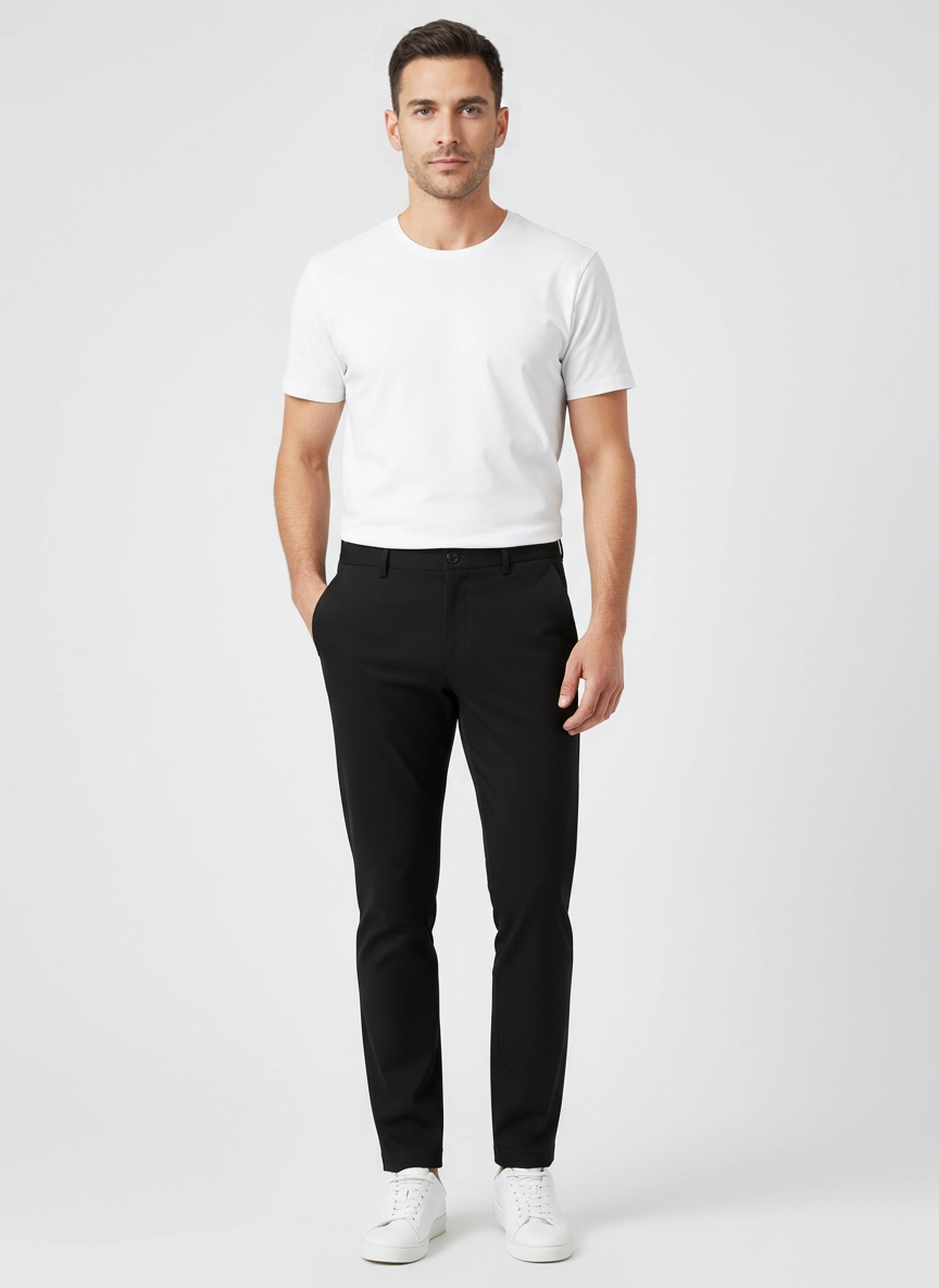 BOSS Black P-Perin-CW-WG-261F Black Tapered Fit Trousers on model