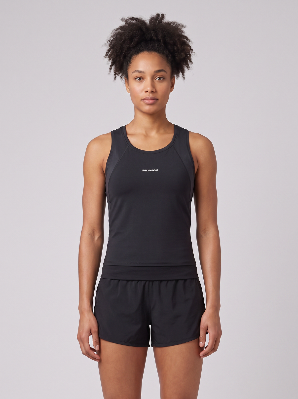 Womens Salomon Shakeout Bliss Tank in Black — on model