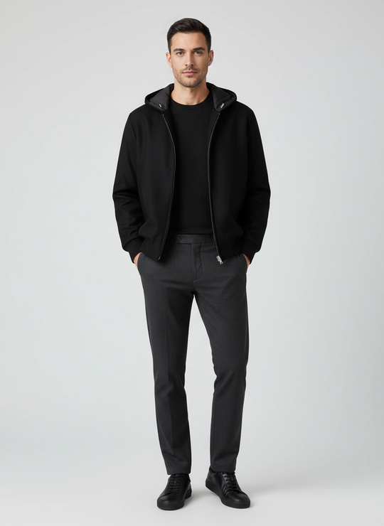 Men's Gran Sasso Black/Grey Zip Up Hooded Reversible Jacket