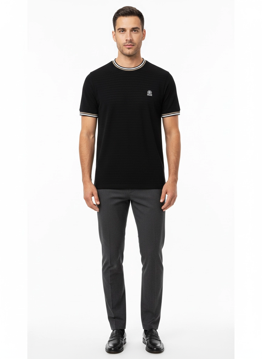 Men's Sandbanks Black Textured Jacquard T Shirt