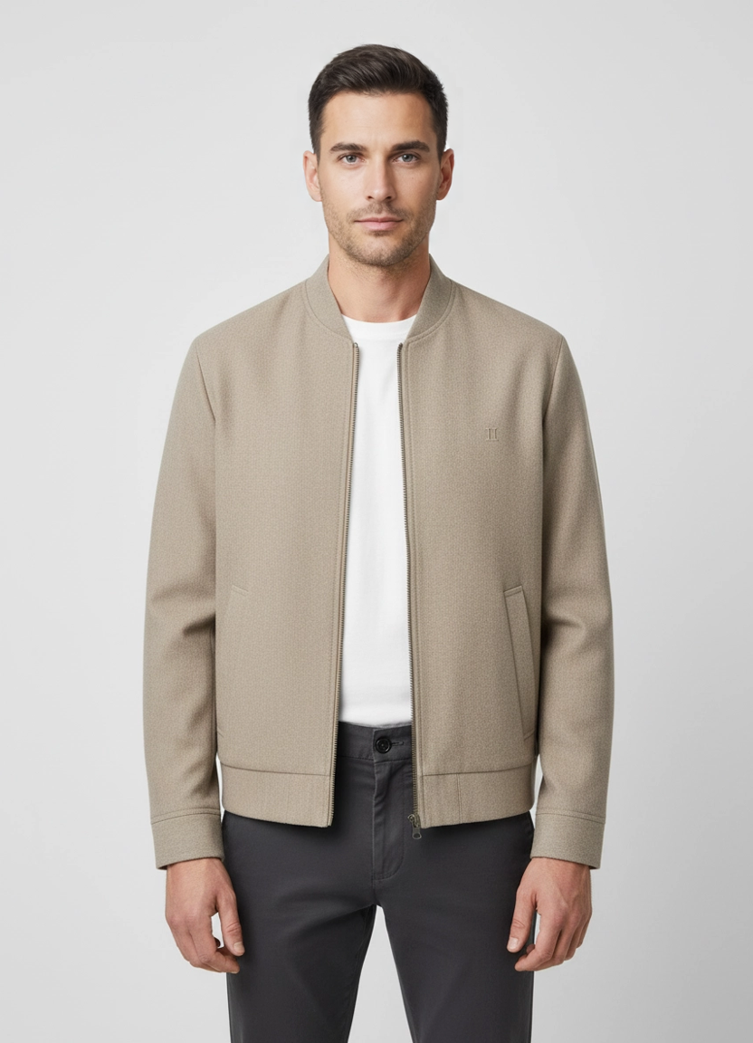 Mens Les Deux Laurel Oak Sand Como Regular Bomber Jacket on model