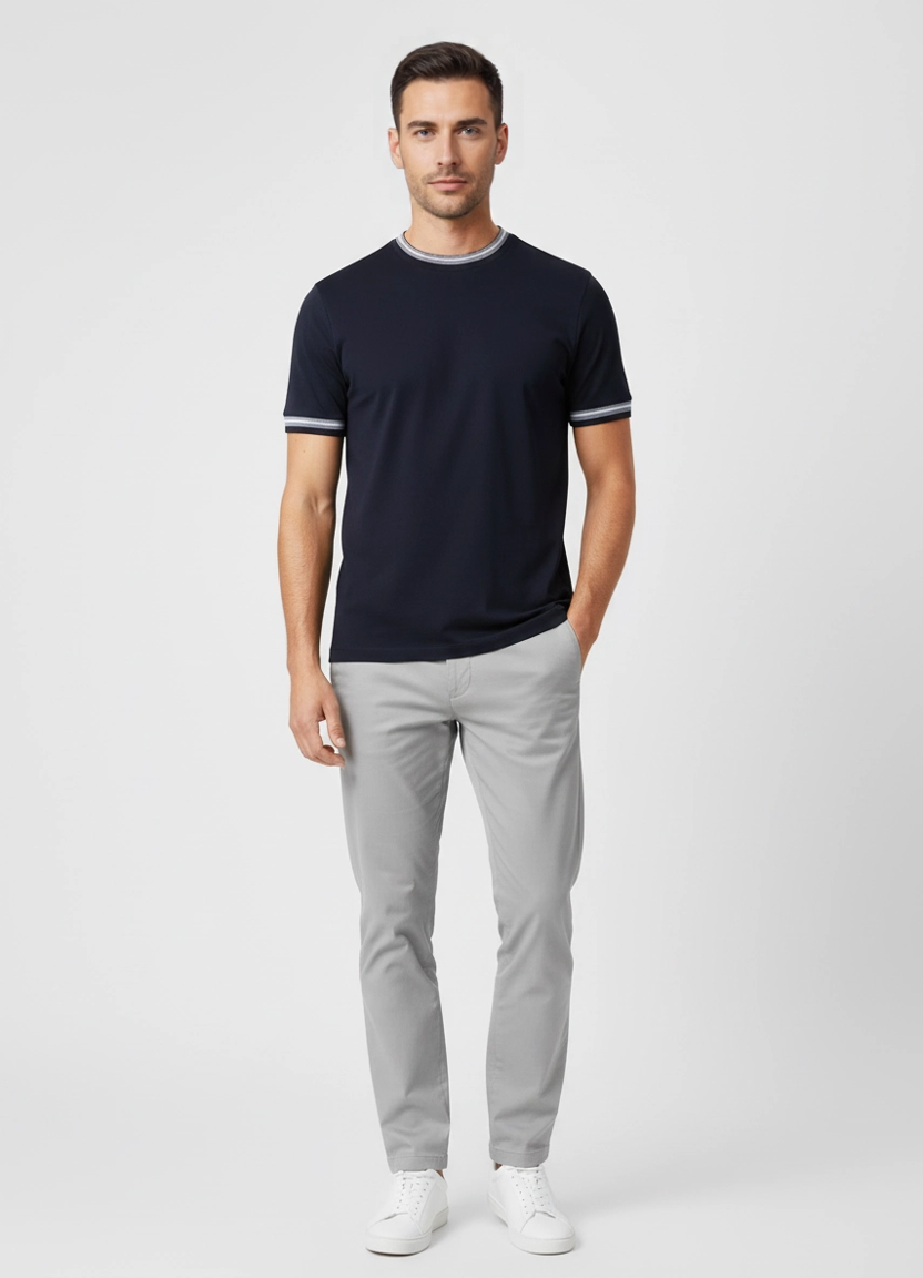 BOSS Black H-Tessler 202 Dark Blue Slim Fit T Shirt on model