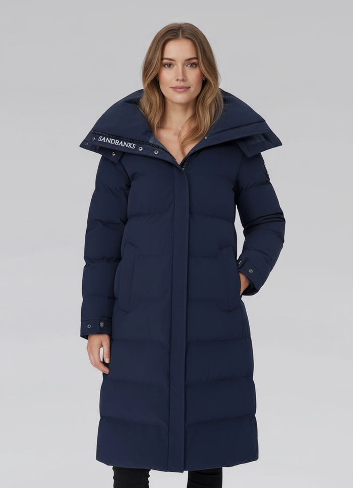 Women's Sandbanks Haven Navy Long Puffer Jacket