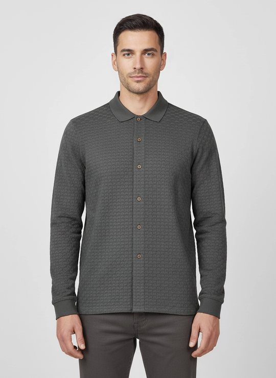 Mens Paul Smith Long Sleeve Full Button Up Grey Polo Shirt