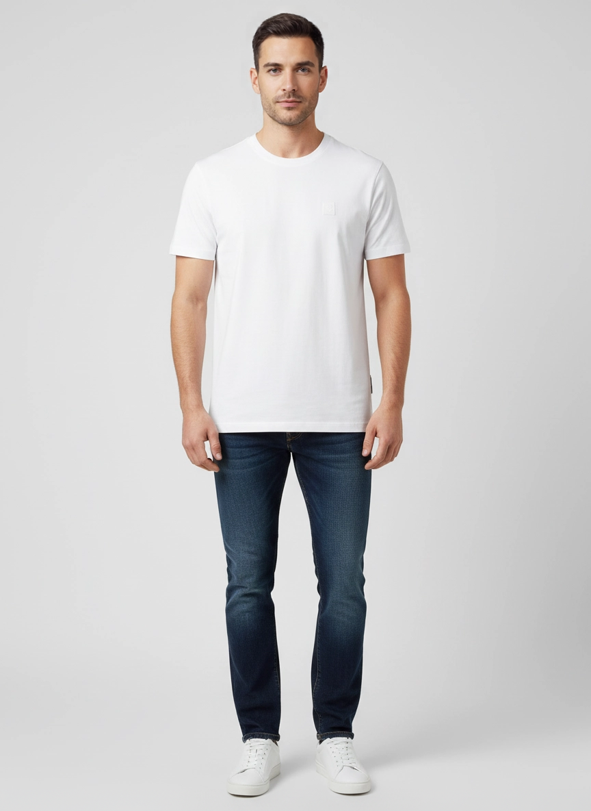 Mens Belstaff Steel  White T Shirts on model