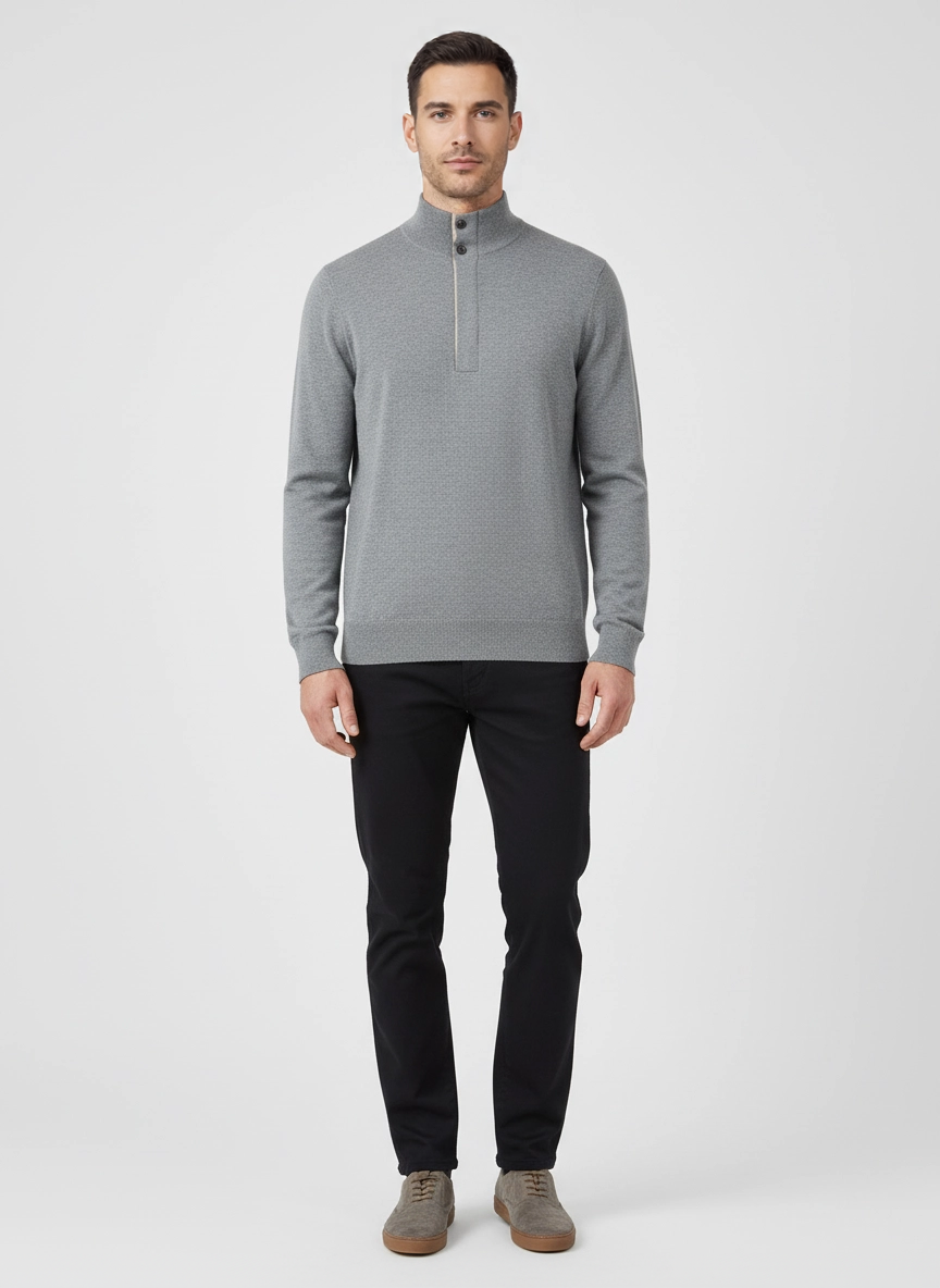 Men's Pal Zileri Grey 1/4 Zip Knitted Jumper on model