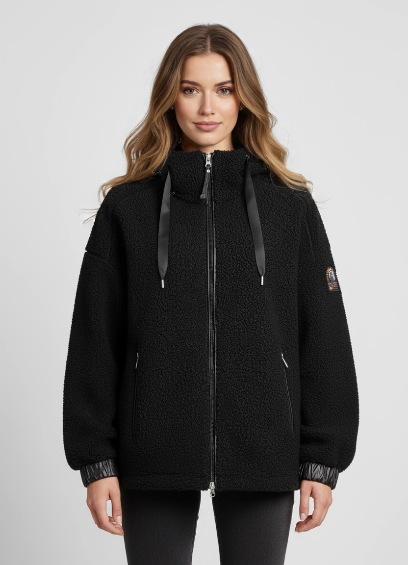 Women's Parajumpers Noelle Black Fleece Jacket on model