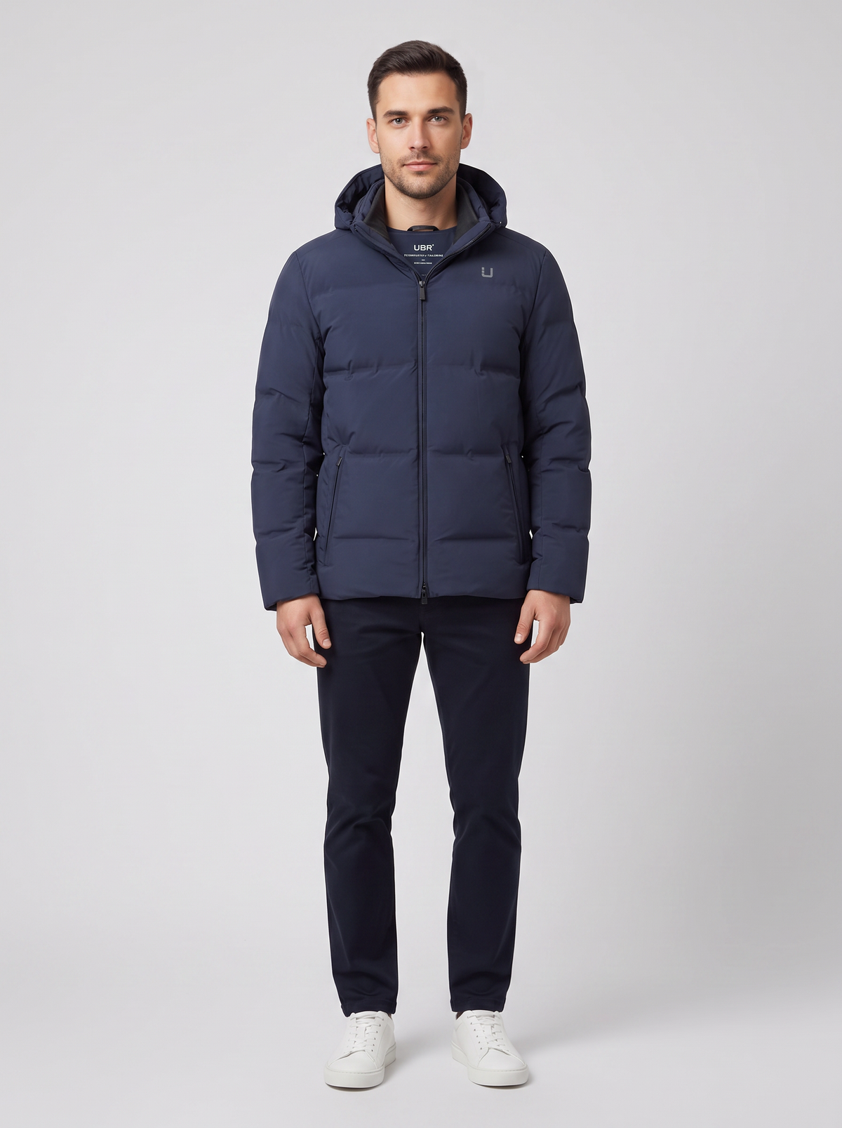 Men's UBR Navy Bolt XP Down Jacket — on model